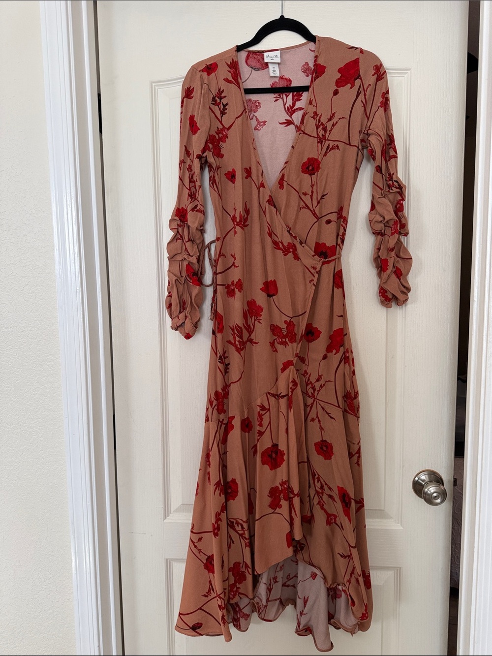 Johanna Ortiz X h&m Rust Wrap Dress with Red Floral Print